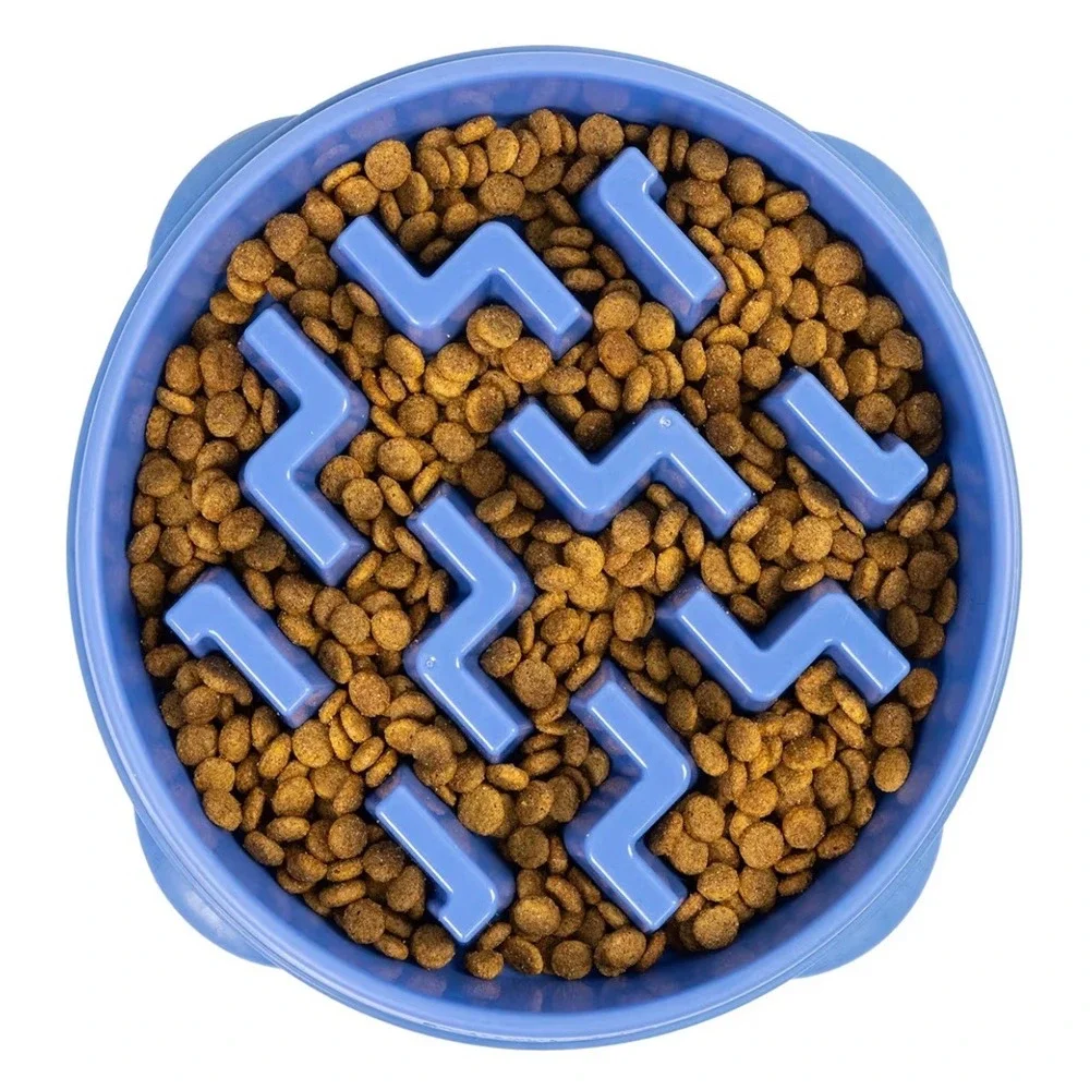 Blue Slow Feeder Dog Bowl Anti-Gulping Puzzle Maze Pet Dish for Better Digestion